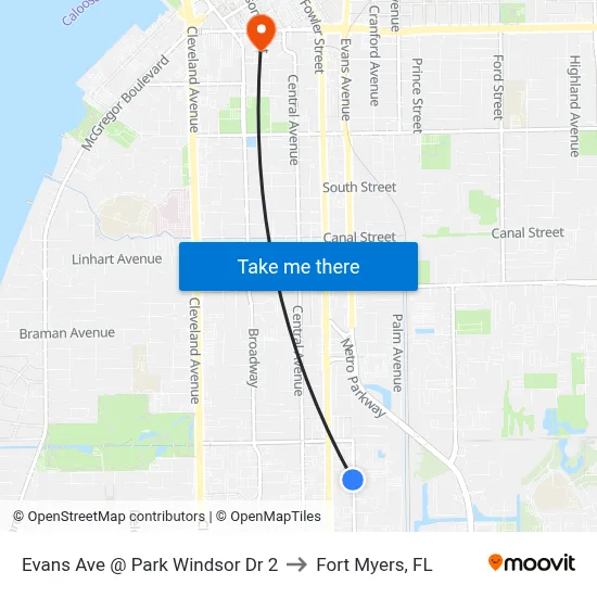 Evans Ave @ Park Windsor Dr 2 to Fort Myers, FL map