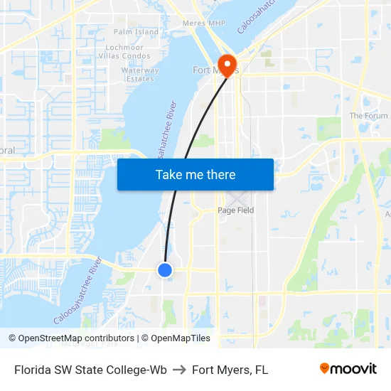 Florida SW State College-Wb to Fort Myers, FL map