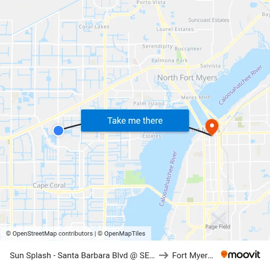 Sun Splash - Santa Barbara Blvd @ SE 4th Terr to Fort Myers, FL map