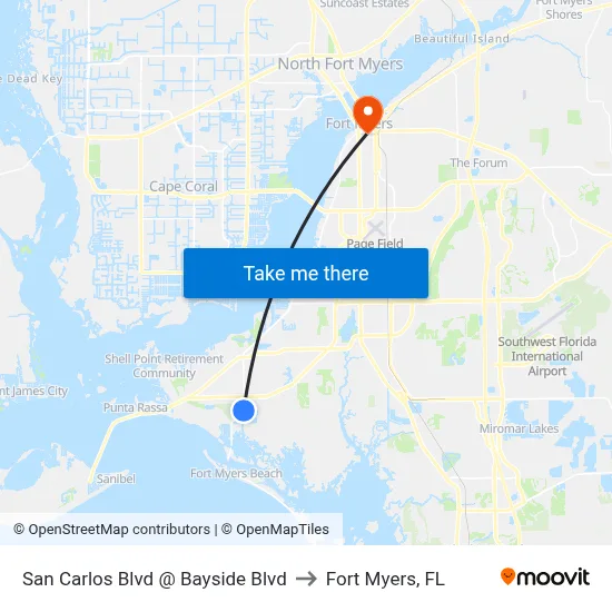 San Carlos Blvd @ Bayside Blvd to Fort Myers, FL map