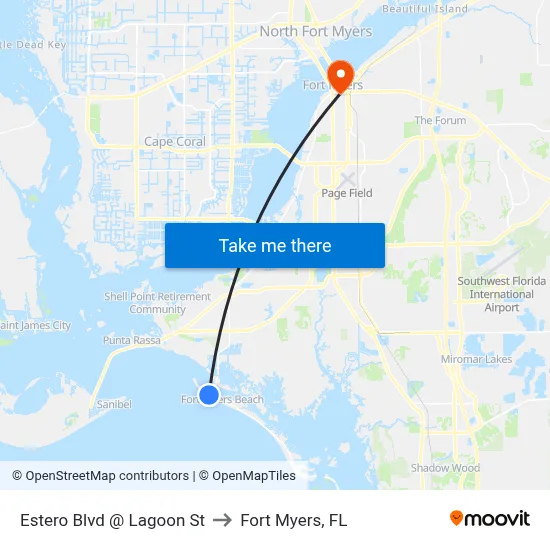 Estero Blvd @ Lagoon St to Fort Myers, FL map
