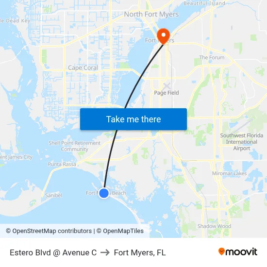 Estero Blvd @ Avenue C to Fort Myers, FL map