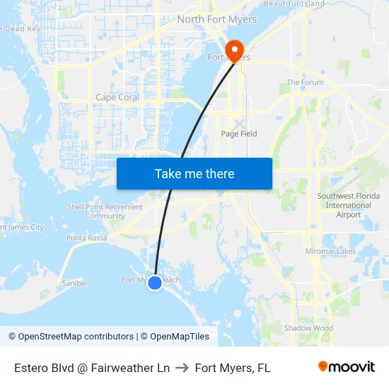 Estero Blvd @ Fairweather Ln to Fort Myers, FL map