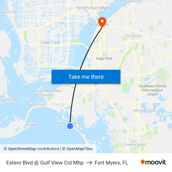 Estero Blvd @ Gulf View Col Mhp to Fort Myers, FL map