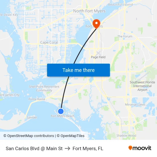 San Carlos Blvd @ Main St to Fort Myers, FL map