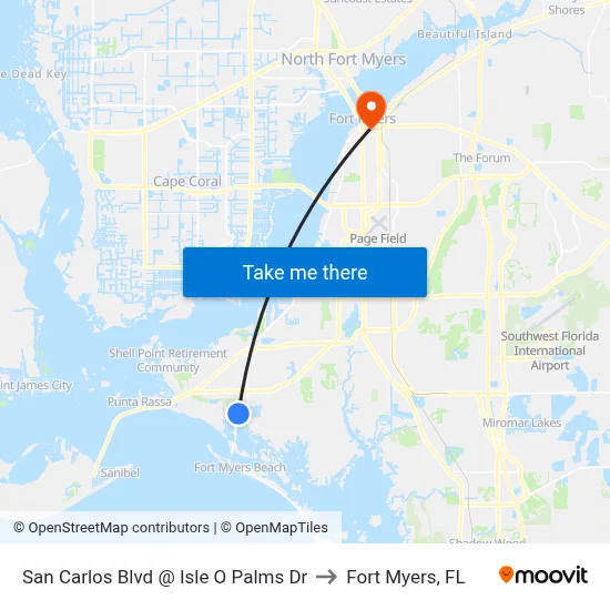 San Carlos Blvd @ Isle O Palms Dr to Fort Myers, FL map