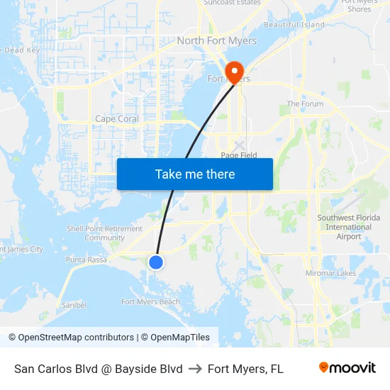 San Carlos Blvd @ Bayside Blvd to Fort Myers, FL map