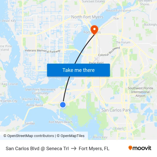 San Carlos Blvd @ Seneca Trl to Fort Myers, FL map