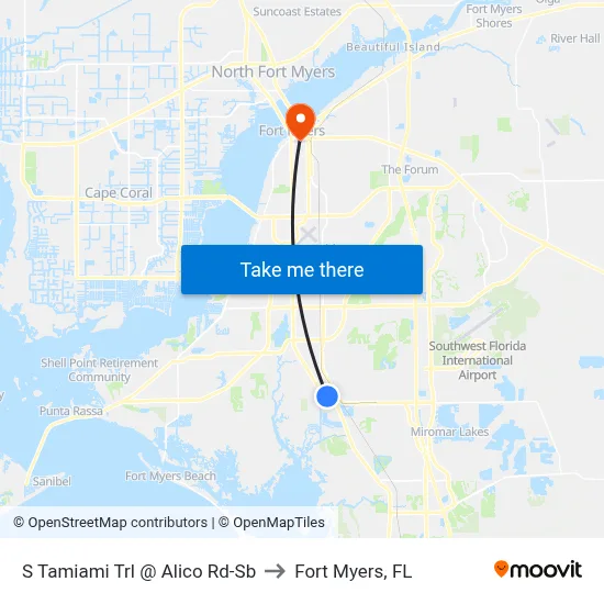 S Tamiami Trl @ Alico Rd-Sb to Fort Myers, FL map