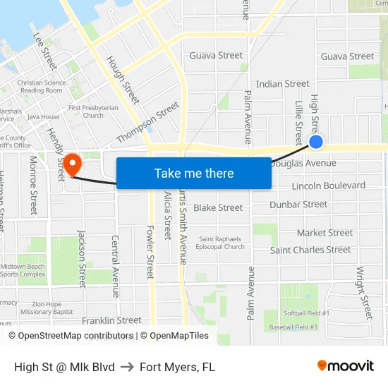 High St @ Mlk Blvd to Fort Myers, FL map