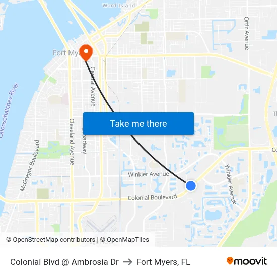 Colonial Blvd @ Ambrosia Dr to Fort Myers, FL map