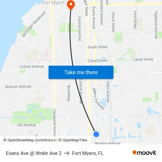 Evans Ave @ Wnklr Ave 2 to Fort Myers, FL map