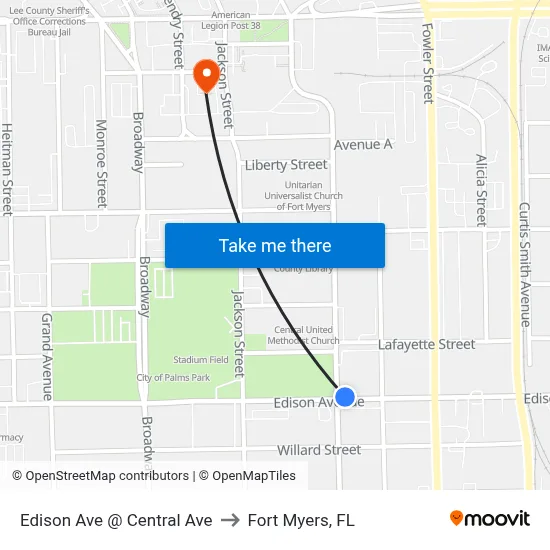 Edison Ave @ Central Ave to Fort Myers, FL map