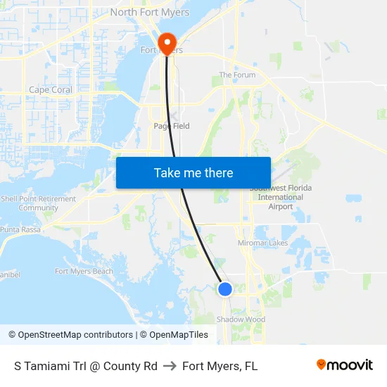 S Tamiami Trl @ County Rd to Fort Myers, FL map