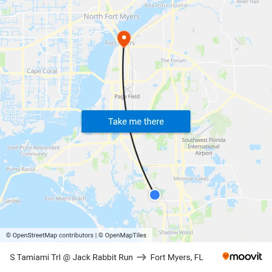 S Tamiami Trl @ Jack Rabbit Run to Fort Myers, FL map