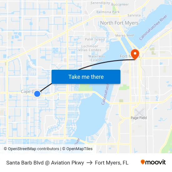 Santa Barb Blvd @ Aviation Pkwy to Fort Myers, FL map