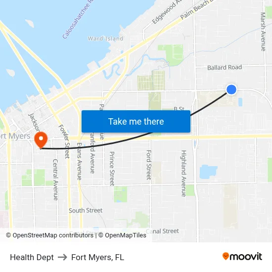 Health Dept to Fort Myers, FL map