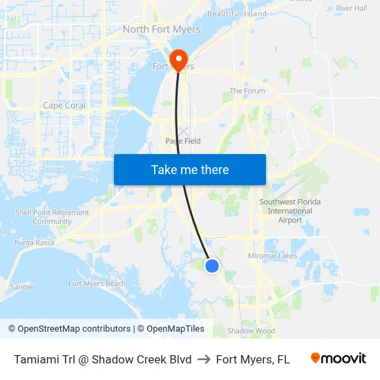 Tamiami Trl @ Shadow Creek Blvd to Fort Myers, FL map