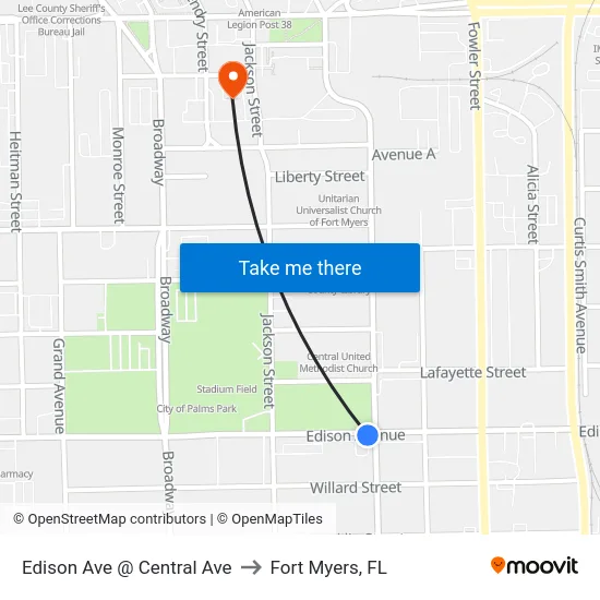 Edison Ave @ Central Ave to Fort Myers, FL map