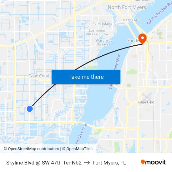 Skyline Blvd @ SW 47th Ter-Nb2 to Fort Myers, FL map