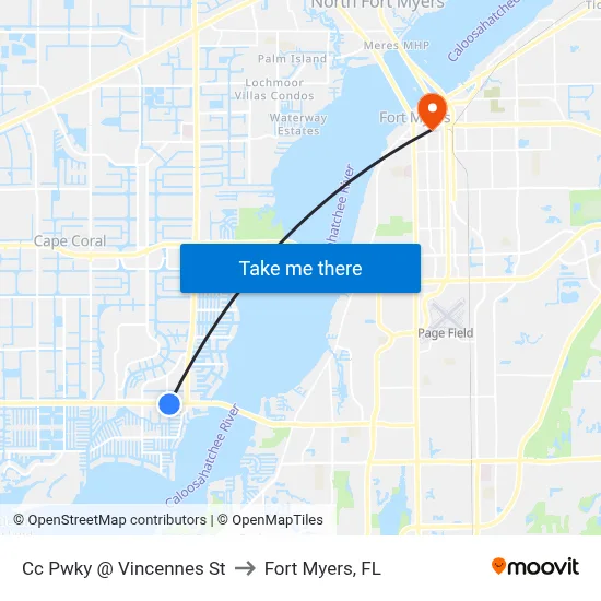 Cc Pwky @ Vincennes St to Fort Myers, FL map