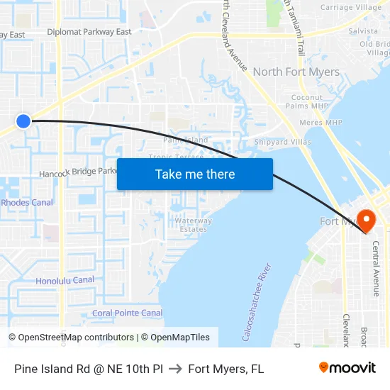 Pine Island Rd @ NE 10th Pl to Fort Myers, FL map