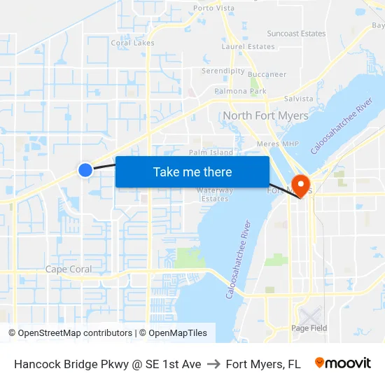 Hancock Bridge Pkwy @ SE 1st Ave to Fort Myers, FL map