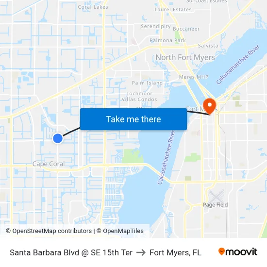 Santa Barbara Blvd @ SE 15th Ter to Fort Myers, FL map