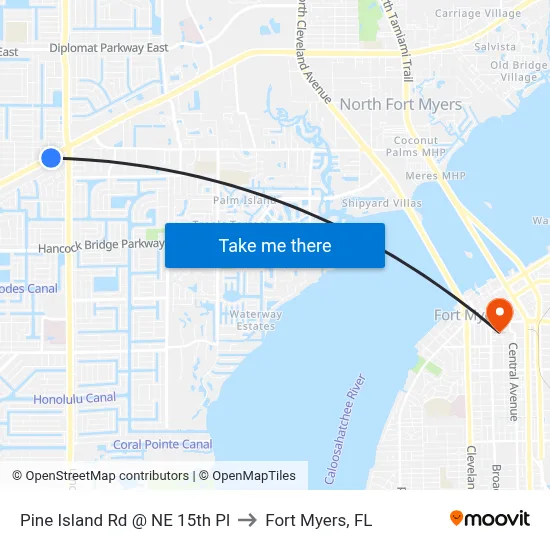 Pine Island Rd @ NE 15th Pl to Fort Myers, FL map