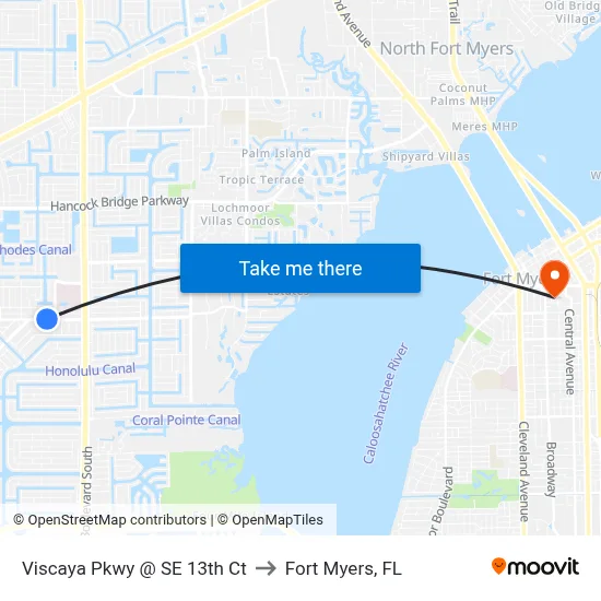 Viscaya Pkwy @ SE 13th Ct to Fort Myers, FL map