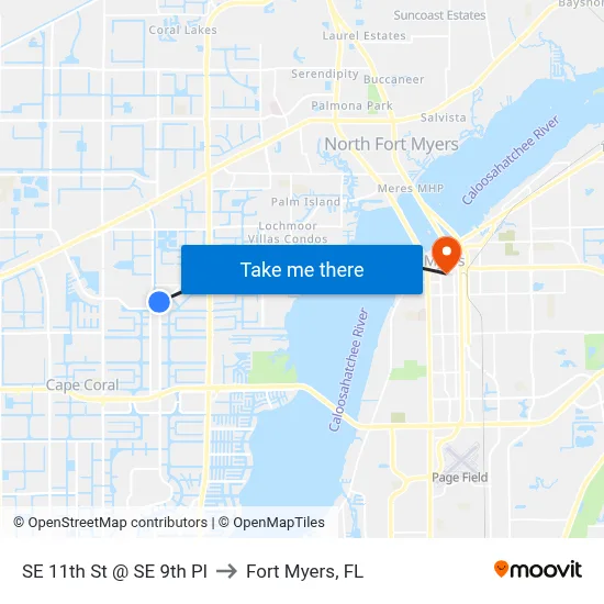 SE 11th St @ SE 9th Pl to Fort Myers, FL map