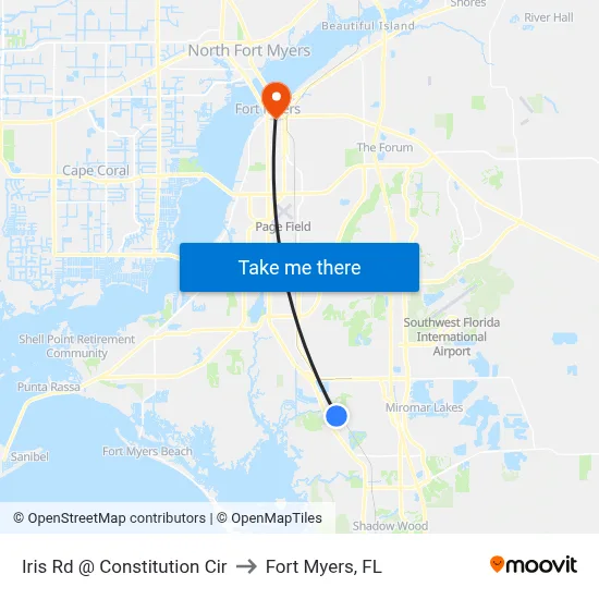 Iris Rd @ Constitution Cir to Fort Myers, FL map