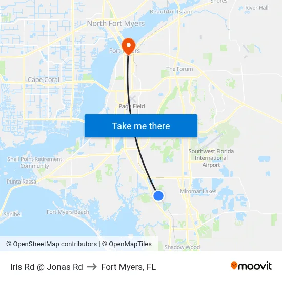 Iris Rd @ Jonas Rd to Fort Myers, FL map