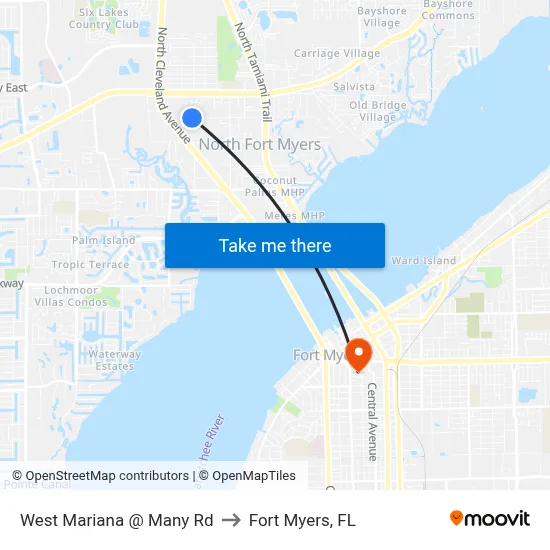 West Mariana @ Many Rd to Fort Myers, FL map