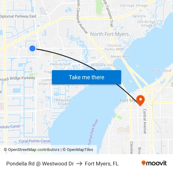 Pondella Rd @ Westwood Dr to Fort Myers, FL map