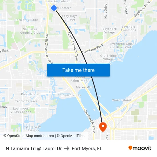 N Tamiami Trl @ Laurel Dr to Fort Myers, FL map
