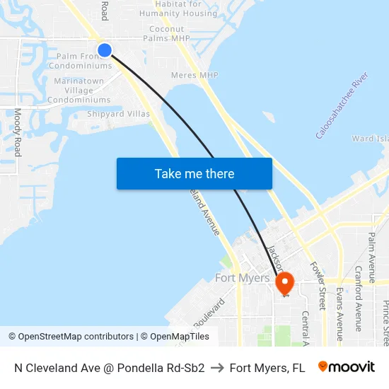N Cleveland Ave @ Pondella Rd-Sb2 to Fort Myers, FL map