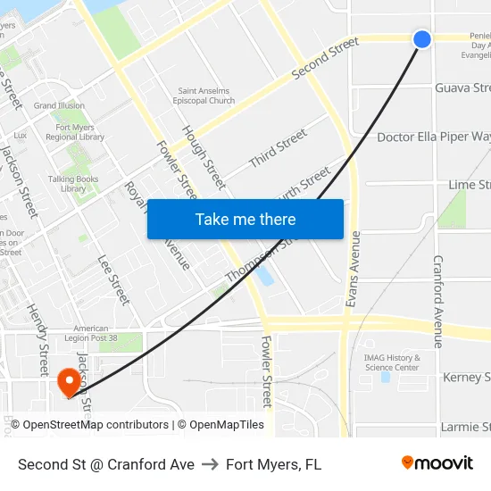 Second St @ Cranford Ave to Fort Myers, FL map