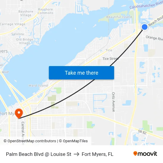 Palm Beach Blvd @ Louise St to Fort Myers, FL map