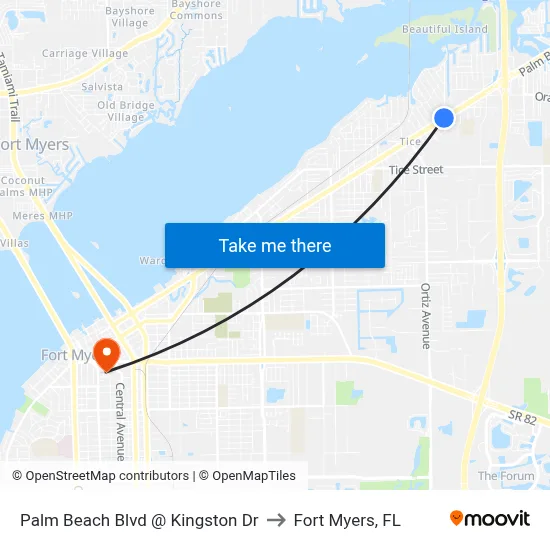 Palm Beach Blvd @ Kingston Dr to Fort Myers, FL map