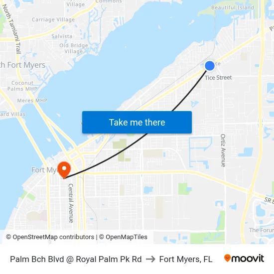 Palm Bch Blvd @ Royal Palm Pk Rd to Fort Myers, FL map