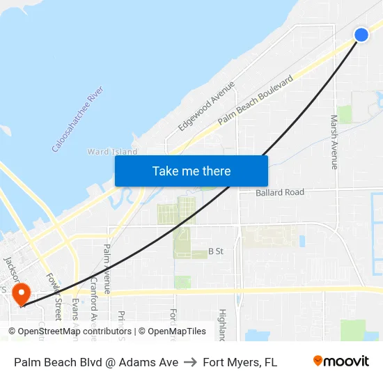 Palm Beach Blvd @ Adams Ave to Fort Myers, FL map
