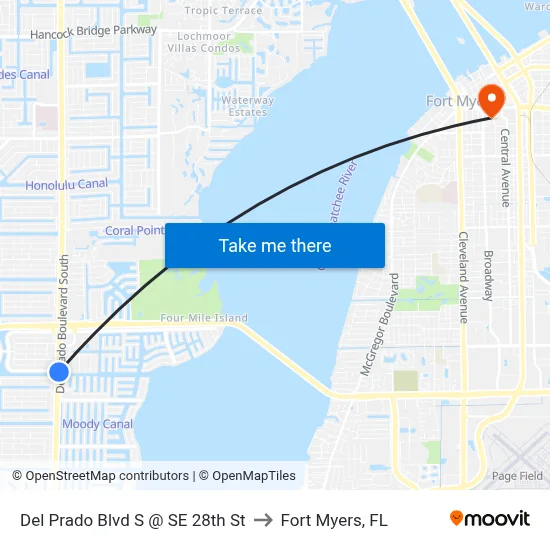 Del Prado Blvd S @ SE 28th St to Fort Myers, FL map