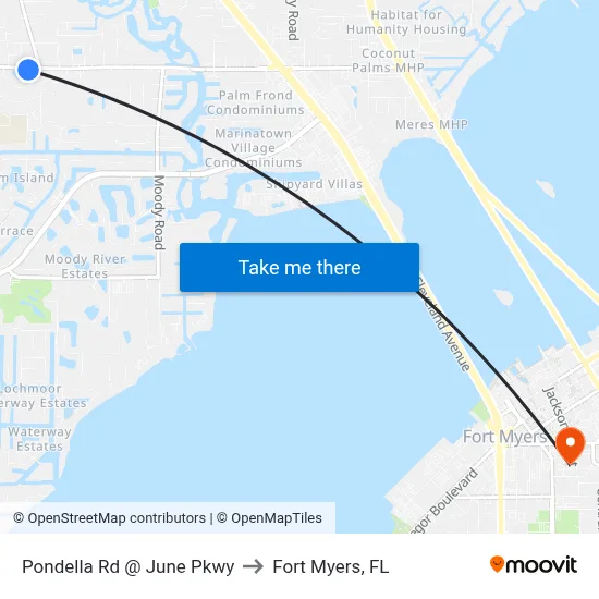 Pondella Rd @ June Pkwy to Fort Myers, FL map