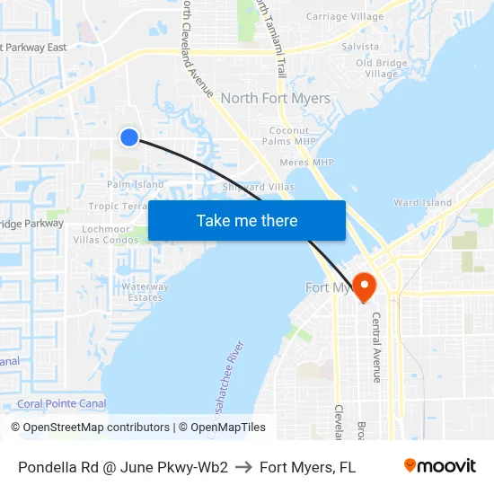 Pondella Rd @ June Pkwy-Wb2 to Fort Myers, FL map