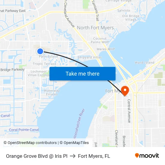Orange Grove Blvd @ Iris Pl to Fort Myers, FL map