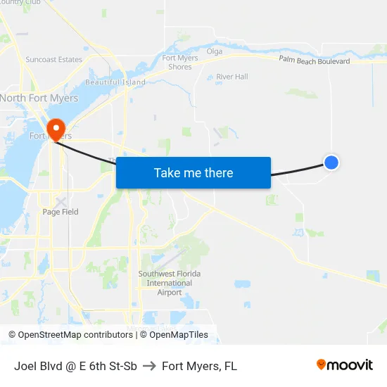 Joel Blvd @ E 6th St-Sb to Fort Myers, FL map