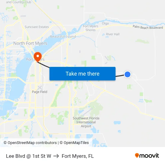 Lee Blvd @ 1st St W to Fort Myers, FL map