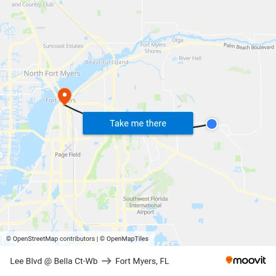 Lee Blvd @ Bella Ct-Wb to Fort Myers, FL map
