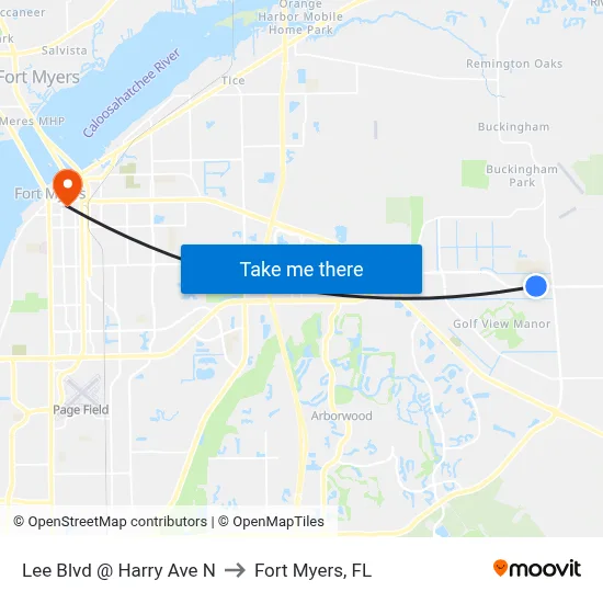 Lee Blvd @ Harry Ave N to Fort Myers, FL map